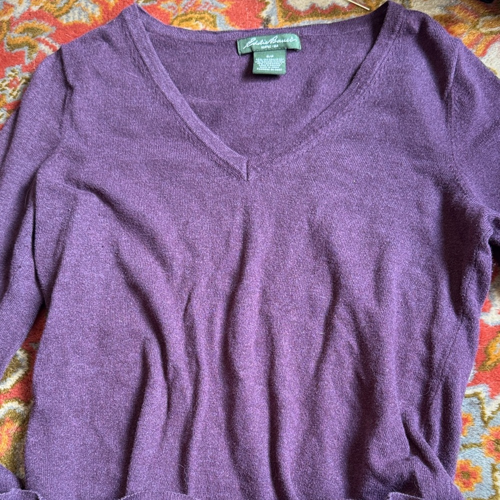 Eddie Bauer Deep Purple V-Neck Sweater